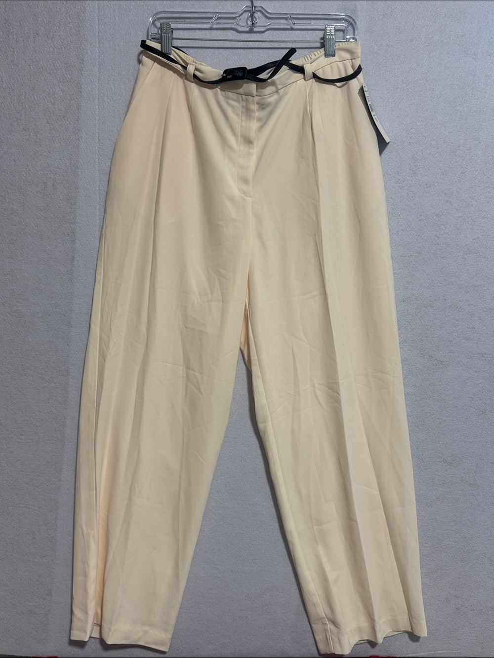 Norton McNaughton High Waisted Butter Yellow Cream Trousers with Black Trim Belt
